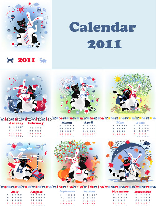 free vector Cute 2011 calendar year of the rabbit vector